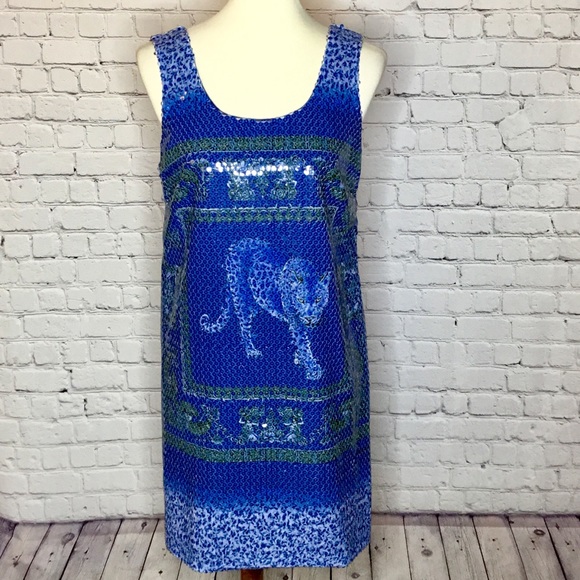 Versace Dresses & Skirts - VERSACE TIGER BLUE SEQUIN SHIFT DRESS